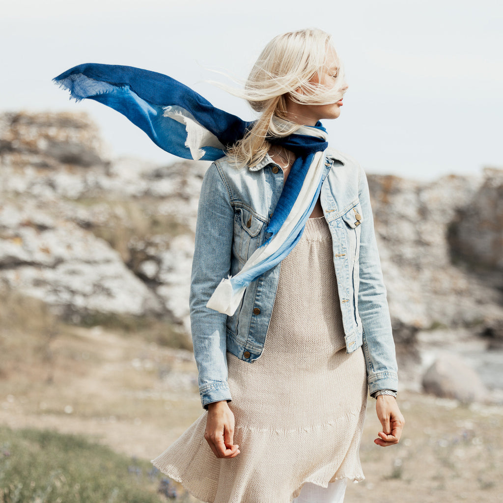 Silk & Wool Scarf – Blue & White