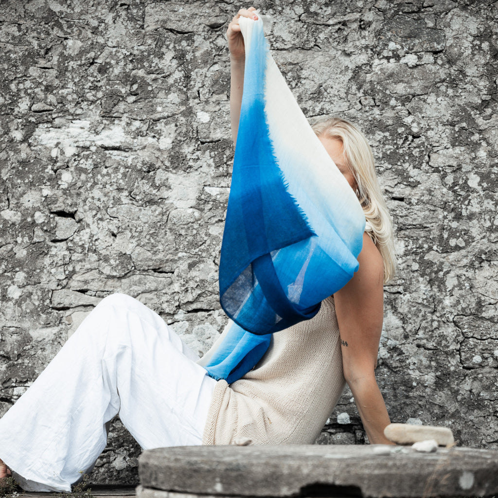 Silk & Wool Scarf – Blue & White